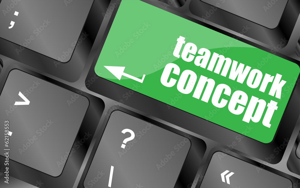 Poster cloud icon with teamwork concept word on computer keyboard key