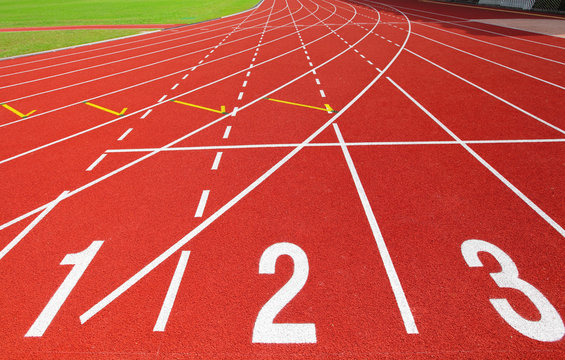 Red running track with number