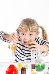 Child in chemistry class, chemistry lesson 