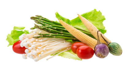 Japan mushroom, asparagus, egg-plant, baby-corn and salad