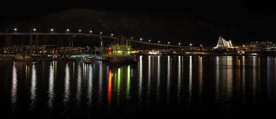 Night panorama of Tromso, Norway - 62163571