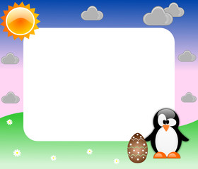 Easter frame with penguin and egg for kids