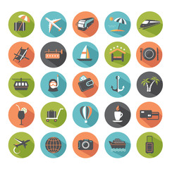 Set of modern flat travel icons.