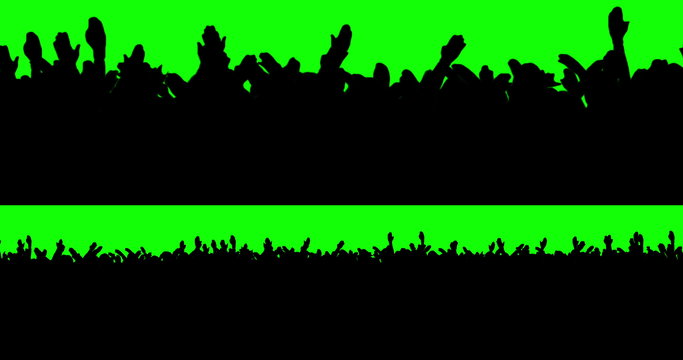 Football fans on green screen. Waving.