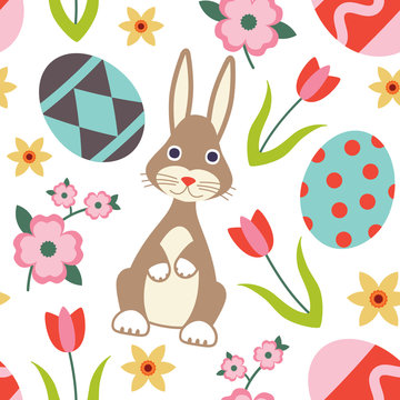 Colorful vector seamless pattern with easter related symbols 2