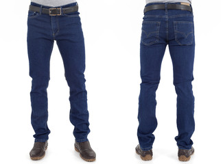 men in jeans trousers on white background back and front views