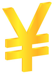 Obraz premium Japanese Gold Yen Currency Sign Isolated On White