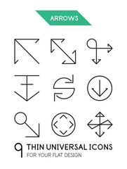 Arrow thin line icon set
