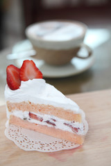 Strawberry Cake on wood