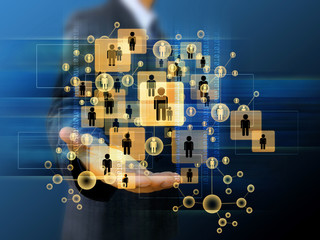 Businessman holding social network