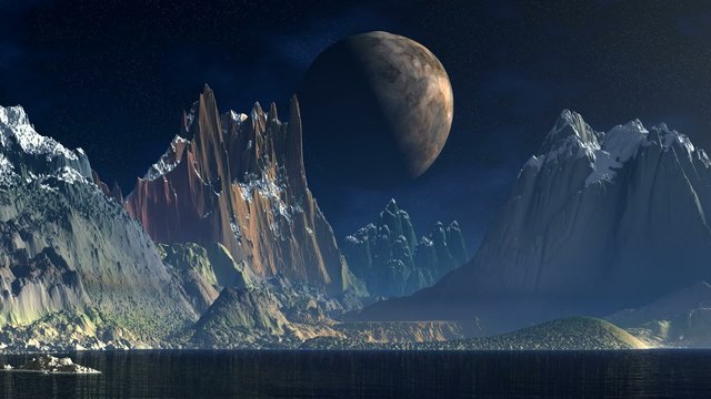 Two moon on a background of mountains