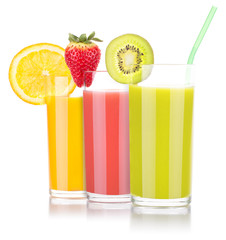 tasty summer fruits with juice in glass