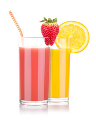 tasty summer fruits with juice in glass