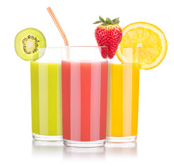 tasty summer fruits with juice in glass
