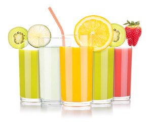 tasty summer fruits with juice in glass