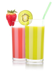 tasty summer fruits with juice in glass