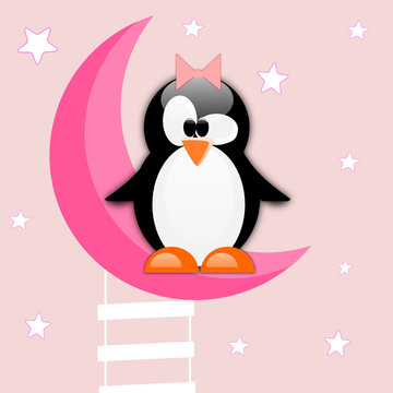 Sweet dreams night background with penguins