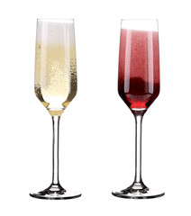 Pink and red champagne in glasses.