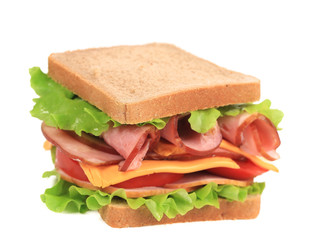 Sandwich with bacon and vegetables.
