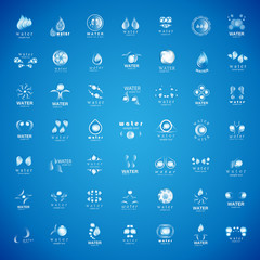 Water And Drop Icons Set - Isolated On Blue