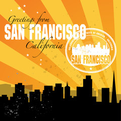 Vintage postcard stamp with name of California, San Francisco