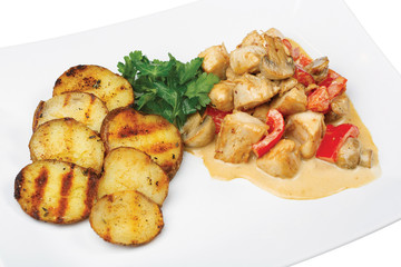 Chips and chicken stew on