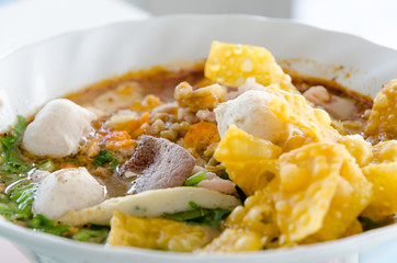 Chinese food, Wonton and noodle for traditonal gourmet dumpling