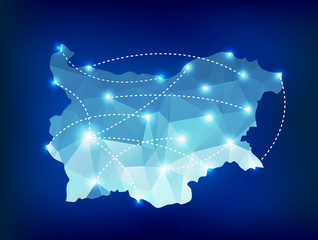 Bulgaria country map polygonal with spot lights places