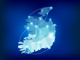 Ireland country map polygonal with spot lights places