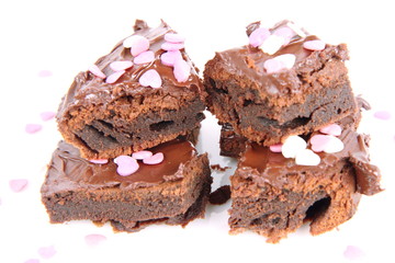 Brownie with chocolate and heart shape decoration