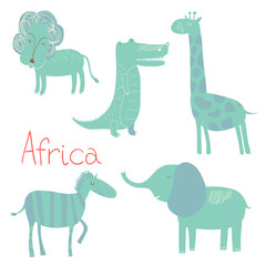 African wild animals set.