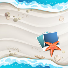 Summer beach with photo frame and starfish