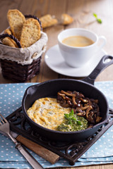 Vegan tofu omelet with mushrooms and pesto