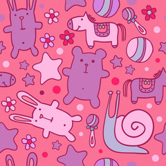 seamless baby pattern with cute cartoon animals
