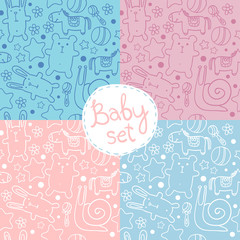 seamless baby pattern with cute cartoon animals ror boy - 62182167