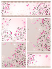 Set of greeting abstract floral cards
