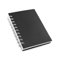 Black notebook isolated on white background.