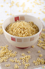 home made noodle rings in a bowl
