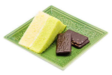 Chiffon cake and chocolate and milk