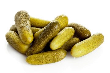 pickled cucumbers. Gherkins on a white background