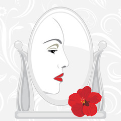 Female face in mirror