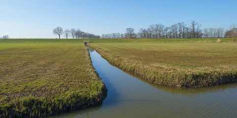 Ditches through meadows in winter