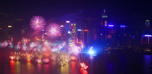 Fototapeta na wymiar Hong Kong fireworks 2014