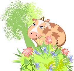 Cute cow with a flower