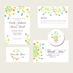 Fototapeta na wymiar watercolor flowers wedding invitations set