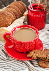 Cup of coffee and homemade cookies