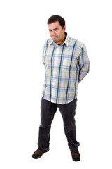 young casual man full body in a white background