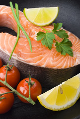 salmon steak with vegetables