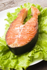 salmon steak with vegetables