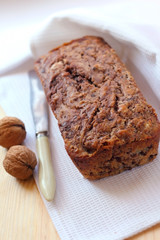 Banana cake with walnuts and dark chocolate